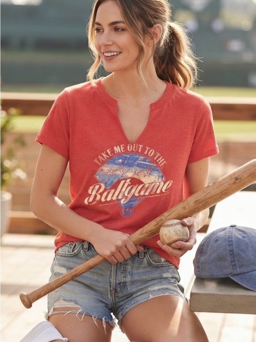 Maurices Red Notch-Neck 'Ballgame' Graphic Tee